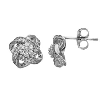 Rosabella Sterling Silver Cubic Zirconia Love Knot Stud Earrings