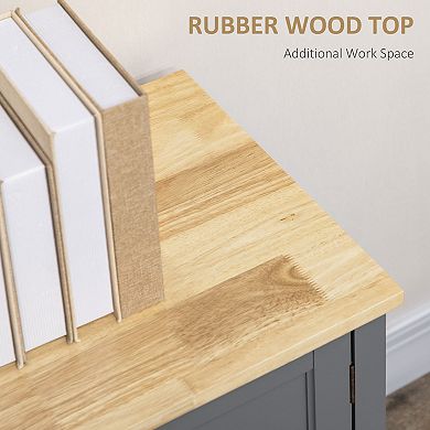 Rubber Wood Top Sideboard,  2 Door Coffee Bar With 3 Storage Drawers Grey
