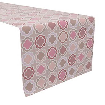 Table Runner, 100% Cotton, 16x90", Pink Geometric Tiles