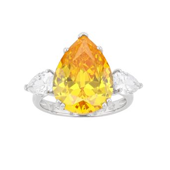 Rosabella Sterling Silver Canary Yellow & White Cubic Zirconia 3-Stone Ring