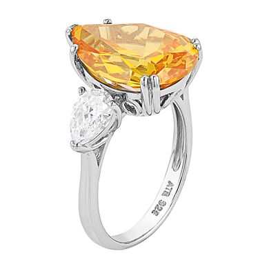 Rosabella Sterling Silver Canary Yellow & White Cubic Zirconia Ring
