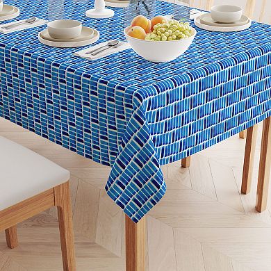 Square Tablecloth, 100% Cotton, 60x60", Blue Abstract Watercolor
