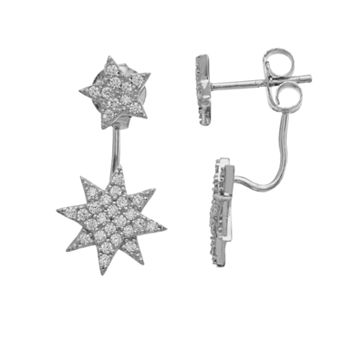 Rosabella Sterling Silver Double Star Cubic Zirconia Front-Back Earrings