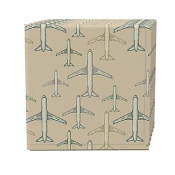 Napkin Set of 4, 100% Cotton, 20x20", Modern Airplane Sketch