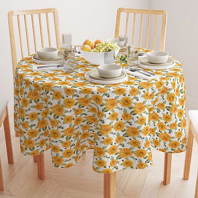 Round Tablecloth, 100% Cotton, 60 Round", Buzzing Bees and Sunflowers