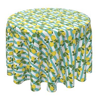 Round Tablecloth, 100% Cotton, 60 Round", Lemon Branches Stripe