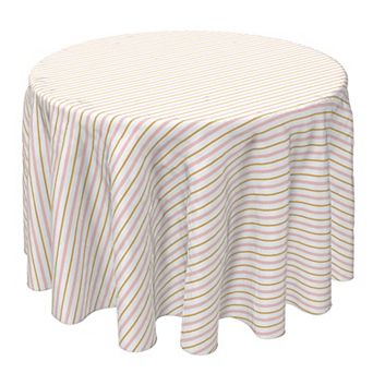 Round Tablecloth, 100% Cotton, 60 Round", Gold and Pink Stripes