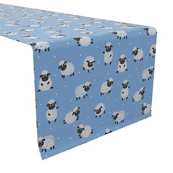 Table Runner, 100% Cotton, 16x90", Little Sheep Blue