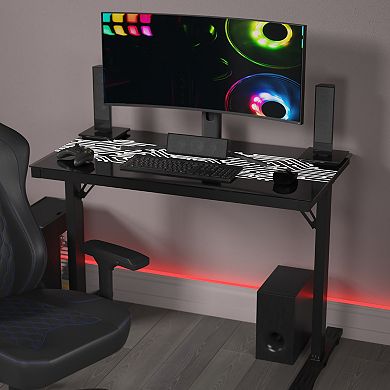 Emma and Oliver Circuit Board Inspired Color Changing LED Gaming Desk with Wired Remote