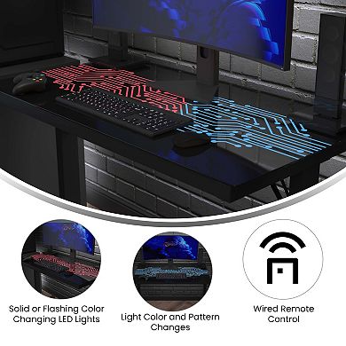 Emma and Oliver Circuit Board Inspired Color Changing LED Gaming Desk with Wired Remote
