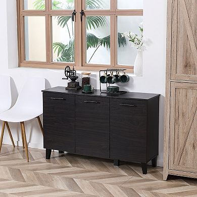 HOMCOM Kitchen Sideboard, Buffet Cabinet with Adjustable Shelf, Coffee Bar for Living Room, Dining Room, Dark Walnut