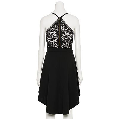 Juniors' Almost Famous High Low Hem Mesh-Back Skater Dress