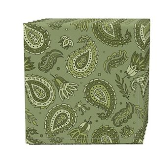 Napkin Set of 4, 100% Cotton, 20x20", Green Floral Paisley