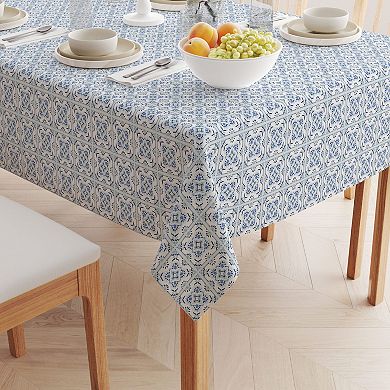 Square Tablecloth, 100% Cotton, 60x60", Blue Tile Frames