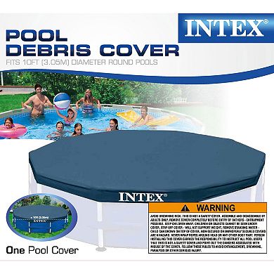 Intex 10 Foot Round Easy Set Outdoor Backyard Swimming Pool Cover, Blue