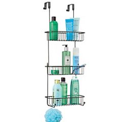 mDesign Extra Wide Stainless Steel 2-Tier Bathroom Shower Over Door Caddy - Black