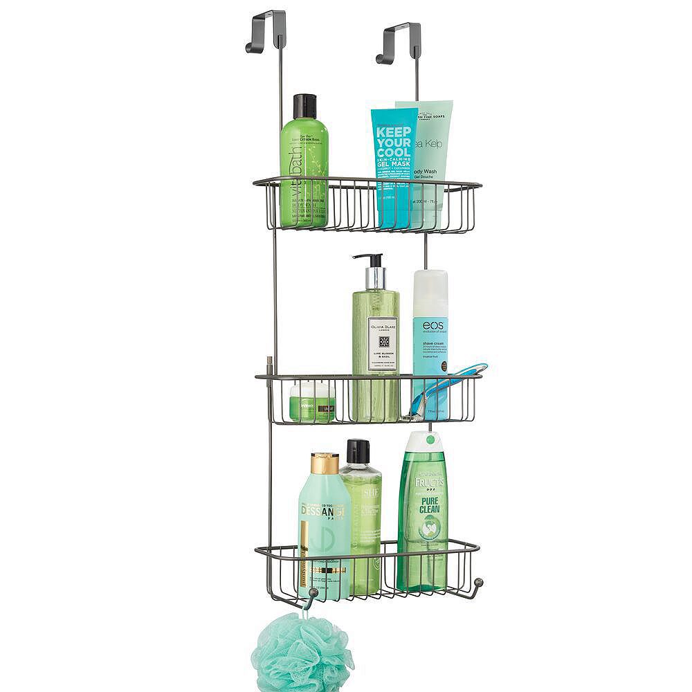 mDesign Metal Over Shower Door Caddy, Bathroom Storage Organizer - Chrome