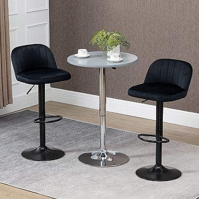 HOMCOM Adjustable Bar Stools Set of 2, Velvet Counter Height Barstool, Upholstered Kitchen Stool with Swivel Seat, Steel Frame, Footrest, ‎Black