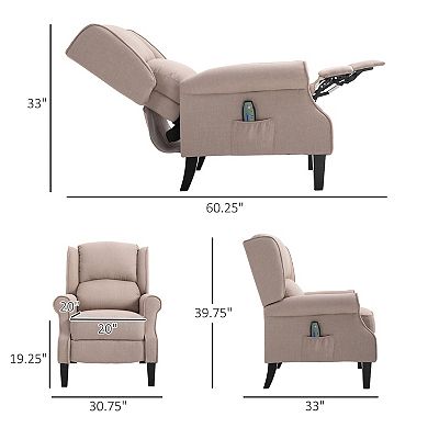 HOMCOM Wingback Heated Vibrating Massage Chair, Accent Sofa Vintage Upholstered Massage Recliner Chair Push-back with Remote Controller, Beige