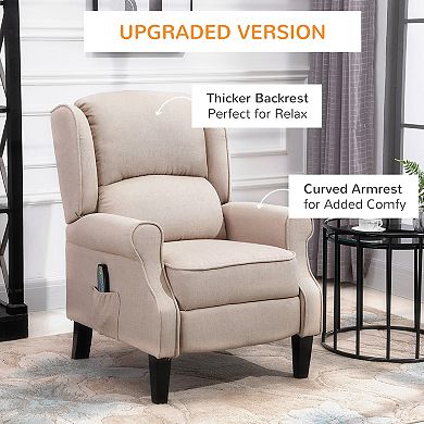 HOMCOM Wingback Heated Vibrating Massage Chair, Accent Sofa Vintage Upholstered Massage Recliner Chair Push-back with Remote Controller, Beige