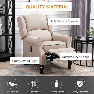 HOMCOM Wingback Heated Vibrating Massage Chair, Accent Sofa Vintage Upholstered Massage Recliner Chair Push-back with Remote Controller, Beige