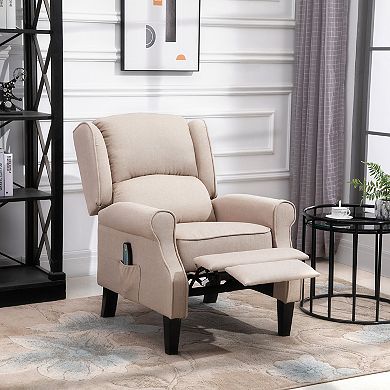 HOMCOM Wingback Heated Vibrating Massage Chair, Accent Sofa Vintage Upholstered Massage Recliner Chair Push-back with Remote Controller, Beige