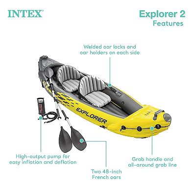 Intex Explorer K2 2-Person Inflatable Kayak Set with Oars and Air Pump, Yellow