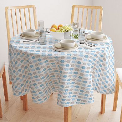 Round Tablecloth, 100% Cotton, 60 Round", Blue Elephant Repeat