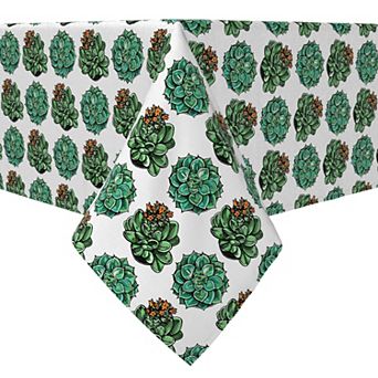 Rectangular Tablecloth, 100% Cotton, 60x84", Green Succulent Floral