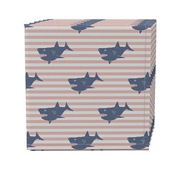 Napkin Set of 4, 100% Cotton, 20x20", Sharks and Stripes