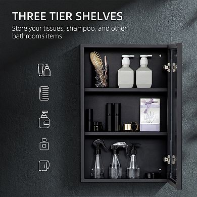 kleankin Bathroom Medicine Cabinet, Wall Mounted Mirror Cabinet, Black