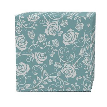 Napkin Set of 4, 100% Cotton, 20x20", Roses on Swirly Vines