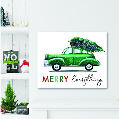 COURTSIDE MARKET Merry Christmas Green Car Canvas Wall Art