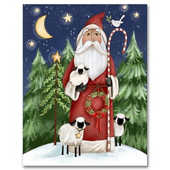 COURTSIDE MARKET Prim Santa W Tree Canvas Wall Art