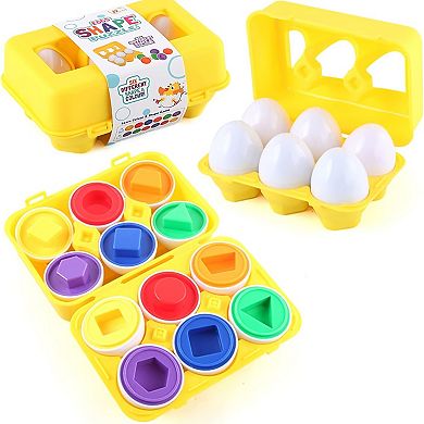 Color Shape Matching Eggs Basket Stuffers - Educational Easter Eggs Set Toy With Egg Holder - Early Learning Shapes & Sorting Recognition Puzzle Skills For Toddlers and Kids