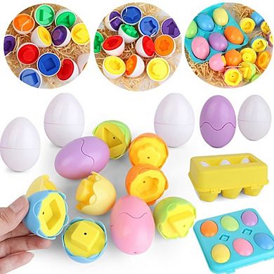 Color Shape Matching Eggs Basket Stuffers - Educational Easter Eggs Set Toy With Egg Holder - Early Learning Shapes & Sorting Recognition Puzzle Skills For Toddlers and Kids