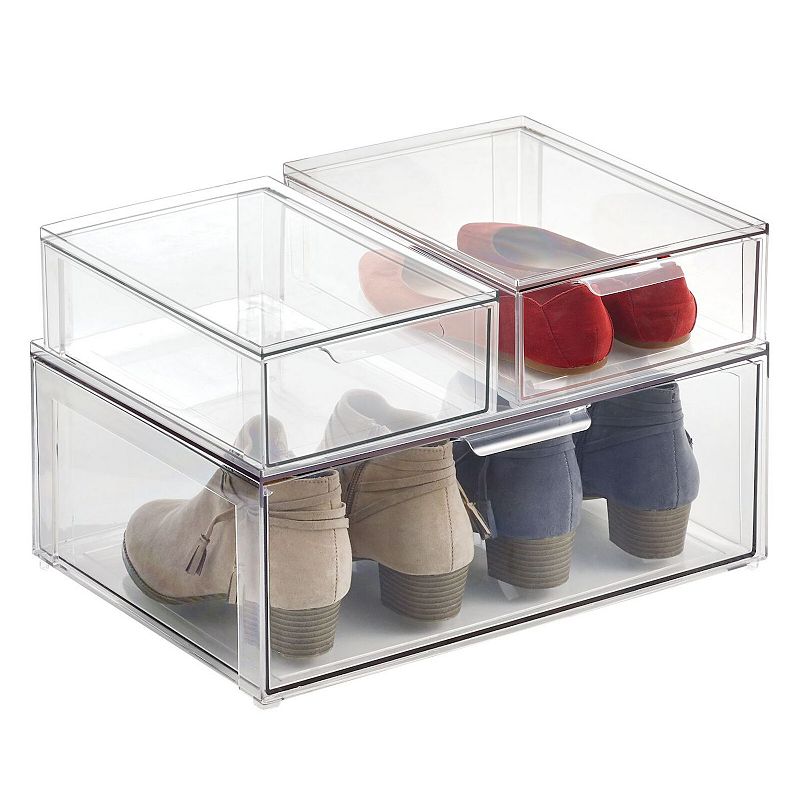 mDesign Plastic Stackable Closet Storage Box Set w/ Drawer, Set of