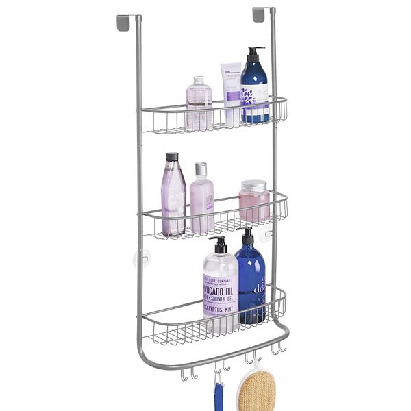 mDesign Metal Bathroom Over Door Hanging Shower Caddy, X-Wide