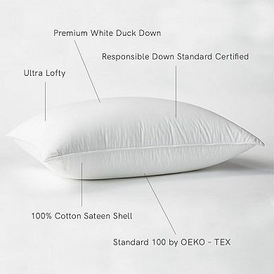 Soft 700 fill Power Luxury White Duck Down RDS Certified Machine Washable White Bed Pillow