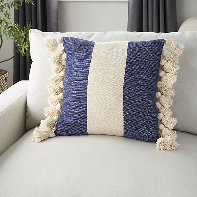Mina Victory Life Styles Color Block Stripes with Tassel 18"x18" Indoor Throw Pillow