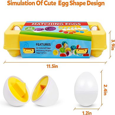 12pcs Easter Matching Egg Set - Educational Toy - Color & Shape Recognition Sorter Skills For Toddlers - Montessori Easter and Birthday Gift For Kids Boys And Girls