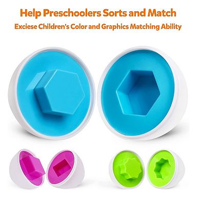12pcs Easter Matching Egg Set - Educational Toy - Color & Shape Recognition Sorter Skills For Toddlers - Montessori Easter and Birthday Gift For Kids Boys And Girls