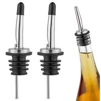 Zulay Kitchen Stainless Steel Liquor Pourers with Rubber Dust Caps - 2 Pack