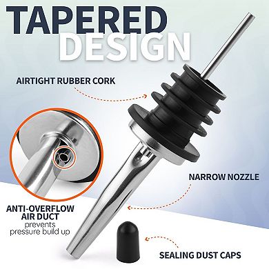 Zulay Kitchen Stainless Steel Liquor Pourers with Rubber Dust Caps - 2 Pack