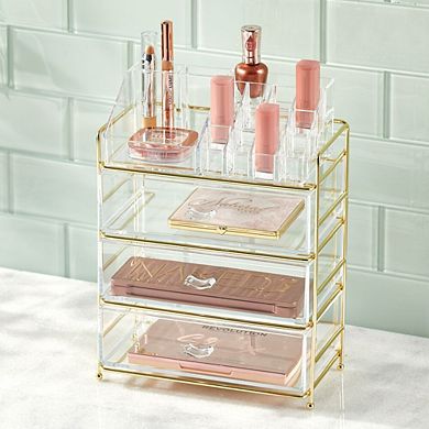 mDesign Plastic Cosmetic Storage Organizer Caddy, 16 Section - Soft Brass/Clear