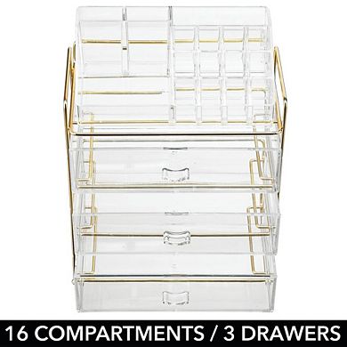 mDesign Plastic Cosmetic Storage Organizer Caddy, 16 Section - Soft Brass/Clear