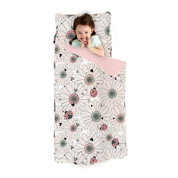 JumpOff Jo Extra Long Toddler Nap Mat, Children's Sleeping Bag with Removable Pillow for 53" x 21" - Daisy Bug