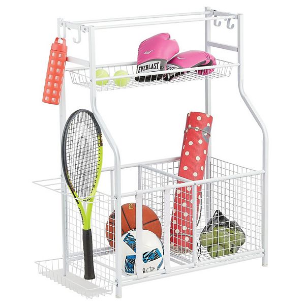 mDesign Metal Heavy Duty Sports Storage Rack with Top Shelf
