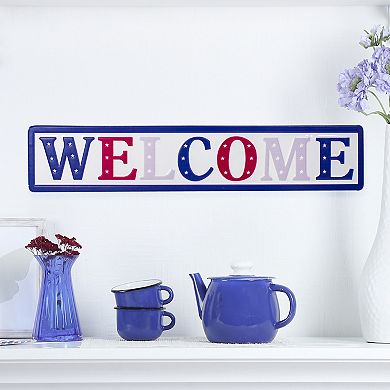 Northlight 18" Metal Patriotic "WELCOME" Sign with Stars Wall Decor