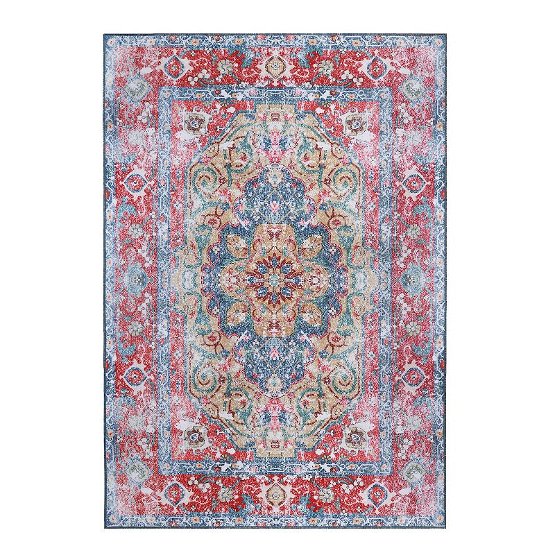 SUPERIOR Vintage Boho Chic Medallion Washable Indoor Area or Runner Rug, Red, 7X10 Ft